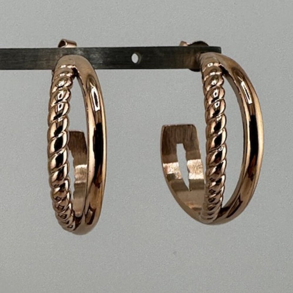 Dangle Half Twisted  Rose Gold Pierced Earrings